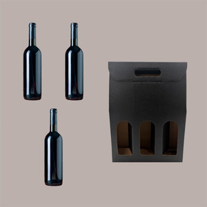 Black Kraft Graphic Cardboard 3-Bottle Case Box Handle UV for 750 ml Oil <b>Wine</b> 270x90H385 mm 10 Pieces 3 Bottle Case Box for 750 - Product Image 2