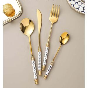 Cubiertos de Lujo Reutilizables con Logotipo, Cubiertos de Metal con Acabado Dorado Espejo, Tenedor, Cuchara, Cuchillos con Mango Moderno y Juego de Cubiertos de Tenedor y Cuchara - Product Image 4