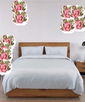 Achetez une drap de lit en coton pur indien fait main, tissé sergé 400TC, imprimé à la main avec des fleurs blanches, couvre-lit tendance pour la chambre à coucher