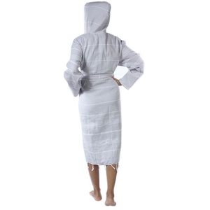 Peignoir turc unisexe décontracté de luxe en tissu Pestemal 100% coton à capuche, motif rayé, grande taille, élégant, séchage rapide, respirant - Product Image 6