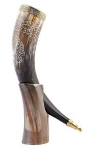 Vaso Vikingo de Cuerno de Búfalo de la Mejor Calidad, Color Natural del Cuerno con Soporte Metálico, Hecho a Mano y Pulido, Precio Económico - Product Image 2
