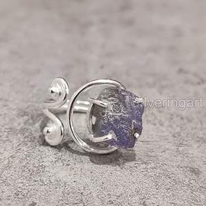 Anillo de Tanzanita Natural en Bruto para Mujer, Piedra Natal de Diciembre, Anillo Ajustable, Joyería Hecha a Mano para Navidad, Anillo de Plata de Ley 925 - Product Image 2