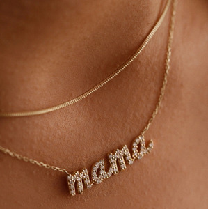 Elegante collar de cadena de diamantes cultivados en laboratorio MAMA, oro amarillo de 14K para regalo sorpresa de tu madre, precio al por mayor disponible-DS0536 - Product Image 2