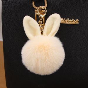 HOT Fur Puff Rabbit Fox Key Holder Fluffy Furry Fuzz Custom Faux Ball Shape Pom Pom Keychain