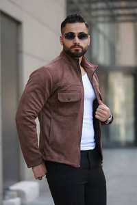 Vêtements d'extérieur décontractés à manches longues zippés kaki d'hiver pour hommes veste Streetwear à col en velours côtelé avec décoration à boutons tissu chaud - Product Image 2