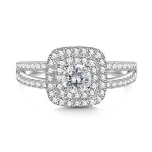 Bague de fiançailles Jeulia Classic Double Halo en moissanite, en platine sur argent sterling - Product Image 1