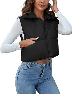 Chaqueta sin mangas recortada Reversible para mujer, el mejor chaleco acolchado de Material, cuello alto con cremallera, ropa exterior, corte perfecto, precio bajo - Product Image 2