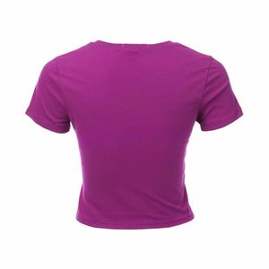 เสื้อครอปไซส์ใหญ่พิเศษของผู้หญิงเสื้อครอปคอกลมผ้าคอตตอนปักโลโก้เสื้อผ้า2025สั้นลำลอง - Product Image 4