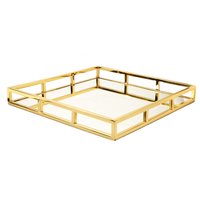 Plateau de service rond moderne en laiton AK, en fer et métal, décoratif floral, qualité supérieure, avec miroir en verre, pour la décoration de table et les fournitures hôtelières