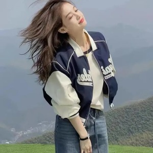 Bleu en cuir véritable toile Baseball veste hommes surdimensionné fermeture éclair mode coréenne Streetwear régulier varsité vestes - Product Image 4