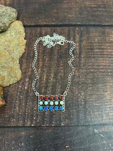 Handmade Sterling Silver Synthetic <b>Opal</b> Necklace Elegant Artisan Jewelry <b>Gift</b> for Her Iridescent Everyday Style - Product Image 4