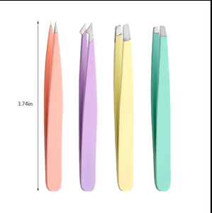 Pince à épiler professionnelle en acier inoxydable, pointe droite colorée, lot de 4, étui inclus, étiquette privée personnalisée, ensemble de pinces à épiler 9 cm - Product Image 1