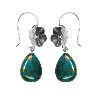 Pendiente de Plata de Ley 925 clásico azul cobre turquesa piedra preciosa moda boda fiesta aniversario regalo mujeres alto - Product Image 3