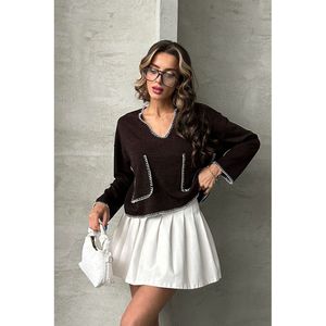 Blusa de Punto Borgoña para Mujer TOPSHOW con Puntada de Pastor, Detalles de Lentejuelas y Bordados, Mezcla de Algodón y Poliéster, Venta al por Mayor Tallas S-L - Product Image 1