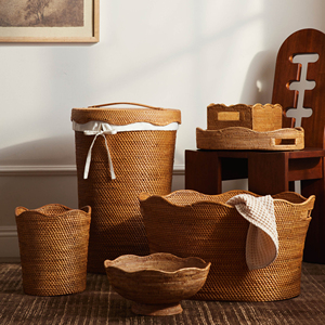 ตะกร้าหวายทรงกลมถักด้วยมือสำหรับตกแต่งห้องนอนและสำนักงาน - Product Image 3