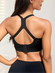 Soutien-gorge de sport de style simple pour femmes du fabricant OEM Gilet de yoga en nylon tricoté respirant Coussinets amovibles Logo avant antidérapant - Product Image 6