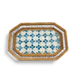 Bohemian Style Mother Pearl Inlay Rattan <b>Tray</b> Handmade Edge Flexible Design for Serving Food Table Display Home Decoration - Product Image 3