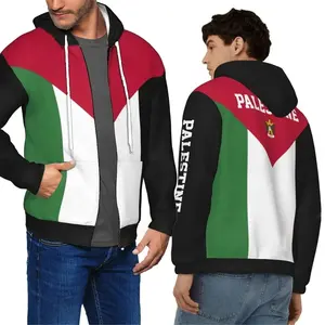 Zipper Palestine Hoodie Pakistan Made Custom 2024 New Winter Plain Dyed 100% Cotton Fleece Embroidered Long Sleeve Hooded - Product Image 5