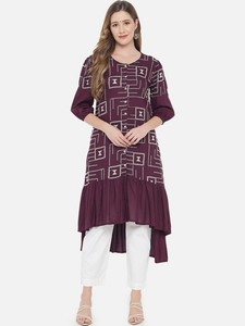 Nouvelle Arrivée - Robe Longue Droite pour Femmes, Design Élégant, Broderie Géométrique Violet et Blanc, Manches Longues, 100% Coton, Tenue de Mode Élégante - Product Image 6