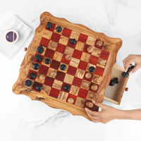 ArtisRaw CG003 Ensemble d'échecs durable fait main en bois avec plateau et pièces en bois d'olivier tunisien |   Décoration de table multi-occasions pour la maison