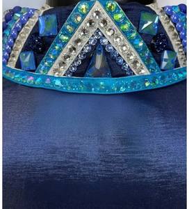 Camisa Cowgirl Western Show hecha a mano en azul marino impresa en tela de tafetán elástico para uso ecuestre - Product Image 5