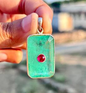 Pendentif de luxe en cristal émeraude et rubis en argent sterling 925 bijoux fins pour femmes pendentif en cristal émeraude et rubis fabriqué à la main - Product Image 5