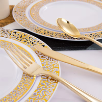 350 pièces de fournitures de décoration de fête de mariage, vaisselle de luxe à bord doré, support de vaisselle durable, ensemble de vaisselle en plastique, assiettes jetables