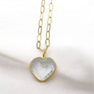 15mm Cristal Clair Quartz Pendentif Collier Coeur Forme Or Plaqué Lunette Ensemble À La Main Charme Femmes À La Mode - Product Image 1