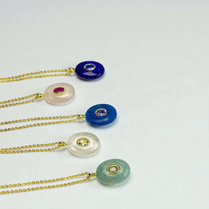 Collier pendentif fait main en pierre de lapis incrusté d'ovale Offre Spéciale-Collier double pierre précieuse - Product Image 3