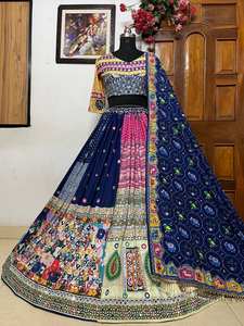 Nuevo Navratri especial muselina algodón impresión Digital y espejo Real trabajo lienzo Patta Lehenga Choli con trabajo manual encaje Dupatta - Product Image 6