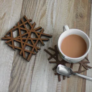 Salvamanteles de madera modernos de mediados de siglo, posavasos de madera cortados con láser resistentes al calor para platos calientes y bebidas, mesa decorativa - Product Image 1
