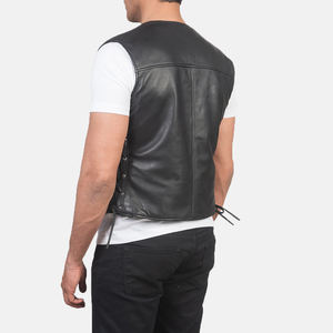 Logo personnalisé hiver gilet en cuir véritable veste grande taille hommes en peau de mouton gilet en gros sans manches gilet - Product Image 4