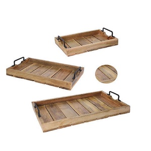 Plateau de service en bois écologique pour la maison, l'hôtel, le restaurant, les collations, ensemble de 3 plateaux de service en bois - Product Image 1