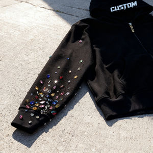 Meilleure vente de vêtements à fermeture éclair pour hommes sweat à capuche avec logo personnalisé sweats à capuche pour hommes en coton avec strass et manches longues - Product Image 4