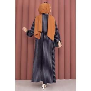 Conjunto Casual de Dos Piezas a Rayas Azul Marino, Top Ajustado y Pantalones Cortos con Cinturón Decorativo, Talla XL - Product Image 6