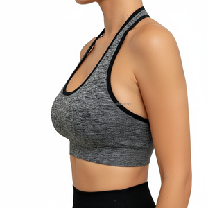 Sexy Halter Neck Sports Bra Heather Grey Yoga Top Sleeveless Backless Workout Gym Bra Contrast Binding Activewear for Women - Product Image 3