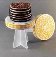 Support à gâteau rotatif jaune, plateau tournant décoratif imprimé, fait main, moderne, en MDF et résine d'os, pour la pâtisserie et la décoration de pâtisseries