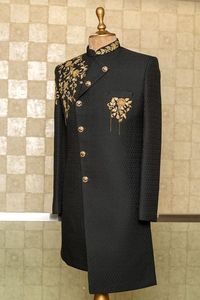 NEW---STYLISH EMBROIDERY on SHERWANI on TEXTURE DESIGN FABRIC & ALSO MATCHING SHOE WITH DRESS for PARTY-WEAR/WEDDING @ 2023 - Product Image 2