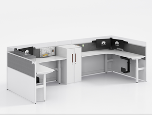 Centro de llamadas moderno en forma de L, cubículo, mesa de oficina en casa y partición, estación de trabajo de computadora para uso doméstico o comercial - Product Image 3