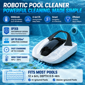 Robot <span class=keywords><strong>aspirateur</strong></span> de <span class=keywords><strong>piscine</strong></span> automatique sans fil, étanche IPX8, nettoyage en profondeur pour feuilles, saletés, sable et algues - Product Image 1