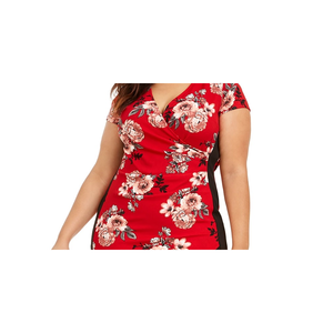 Abito Corto da Donna Almost Famous con Scollo a V, Maniche Corte e Stampa Floreale Rossa, Taglia 2X, Vita Naturale, Lavabile - Product Image 2