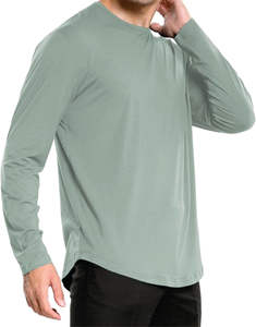 เสื้อยืดออกกำลังกายผู้ชายผ้าฝ้ายพรีเมี่ยมทรงหลวมมีสไตล์ปักอย่างหรูหราแขนยาว - Product Image 1