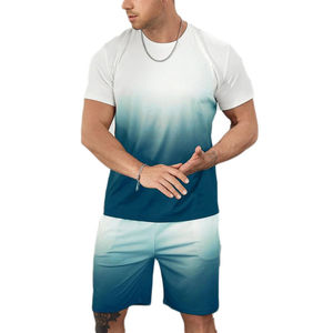 Ensembles courts pour hommes 100 % polyester/coton, personnalisables avec logo, 2 pièces, survêtements d'été tendance, respirants, OEM, t-shirt décontracté – Vente en gros - Product Image 1