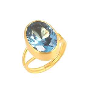 Anillo Ovalado de Aguamarina con Baño de Oro de 24K, Garantía de 70 Años, Envío Rápido, Enviado en Caja - Elegante Pieza de Joyería - Product Image 4