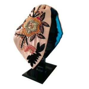 Stylish Knot-style <b>Headband</b> Silhouette Lightweight Comfortable Durable Handmade <b>Floral</b> Embroidered Beaded Fabric Hair Accessory - Product Image 1