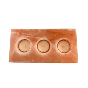 Soporte de luz de té de tres agujeros de sal de roca del Himalaya, portavelas Rectangular de sal de cristal Natural del Himalaya de 3 agujeros - Product Image 4