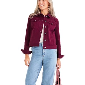 Cropped Denim Jacket for Women Solid Maroon Color High Quality Breathable light weight denim jacket for women - Product Image 1