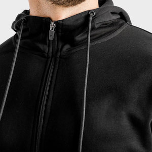 Sudadera con capucha de algodón 100% pesado con cremallera completa negra para hombre al por mayor, estilo urbano, con logo personalizado OEM - Product Image 3