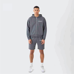 Custom <b>Pink</b> Hoodie and <b>Shorts</b> Set for <b>Men</b> Full Zip Streetwear Outfit 2 Piece Summer Tracksuit with Logo Design Wholesale Set - Product Image 4