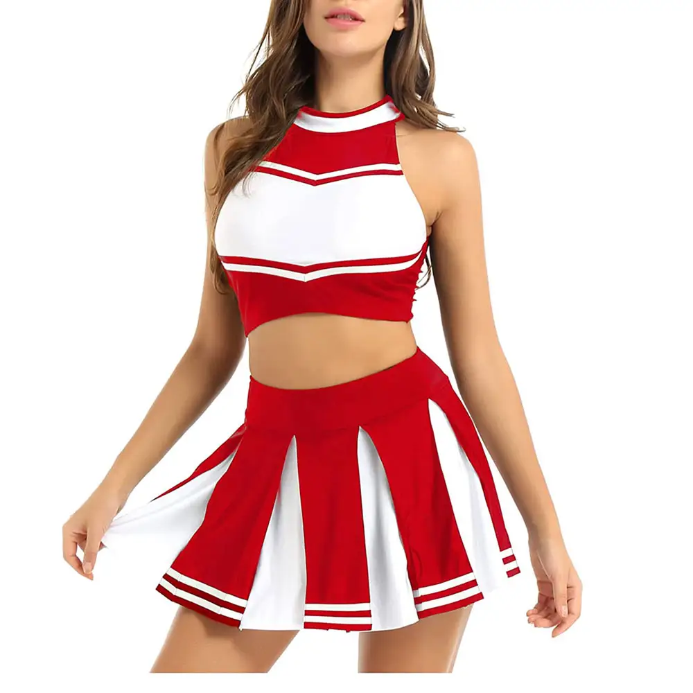 Cheer Leader Costume Kids Girls Cheerleading Uniform Sleeveless Backless Crop Top with Mini Skirt Stage Performance Costume